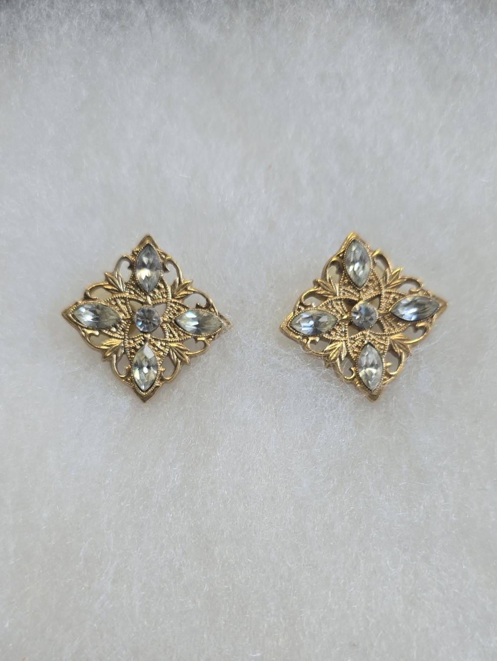 Gold-Tone Floral Crystal Stud Earrings - Elegant Pale Blue Stones